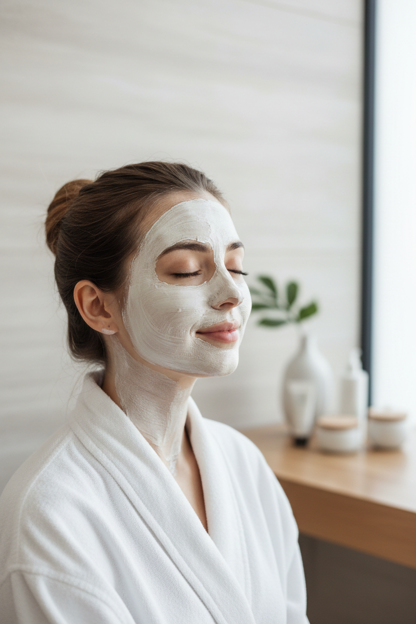 This is a picture of a lady with clay mask.